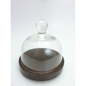 Vintage Glass Dome and Wooden Cheese Platter Mid Century Kitchen Dessert